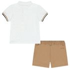 Baby Boys White & Beige Logo Shorts Set, 1, hi-res