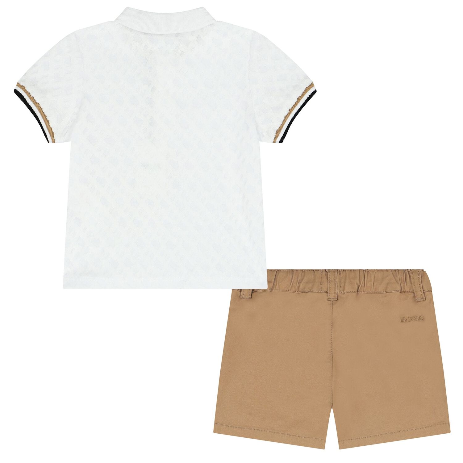 Baby Boys White & Beige Logo Shorts Set, 1, hi-res