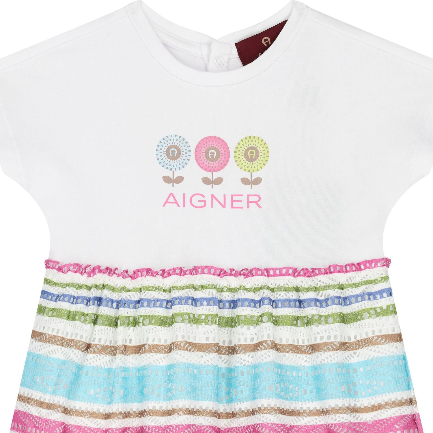 Younger Girls White Striped Logo Dress, 1, hi-res image number null