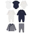 Baby Boys Ivory & Navy Blue Babygrow Gift Set, 1, hi-res