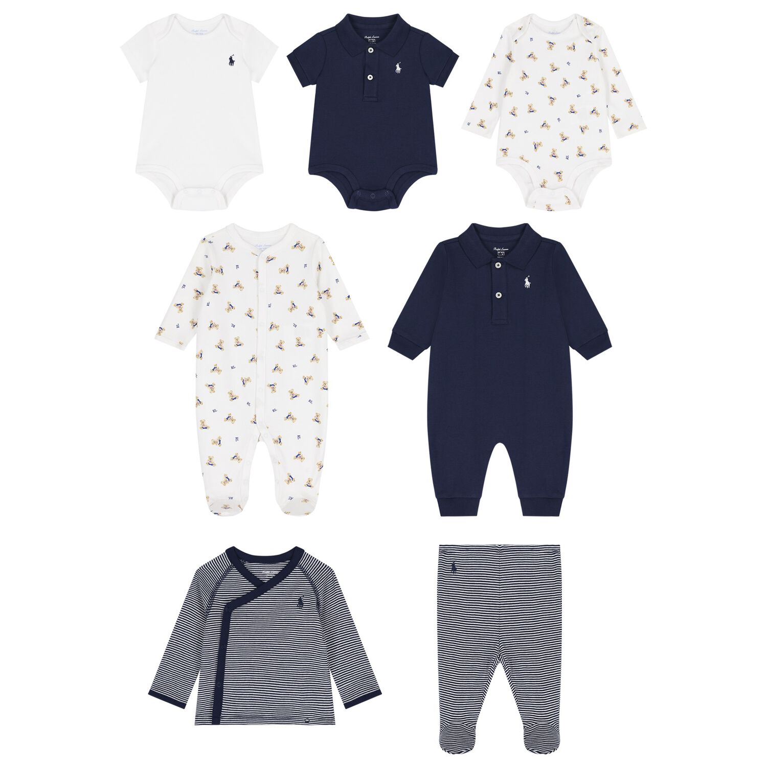 Baby Boys Ivory & Navy Blue Babygrow Gift Set, 1, hi-res