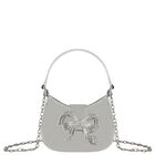 Girls Metallic Silver Diamante Bow Handbag ( 16CM ), 1, hi-res