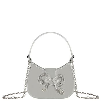 Girls Metallic Silver Diamante Bow Handbag ( 16CM )