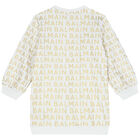 Girls White & Gold Logo Dress, 1, hi-res