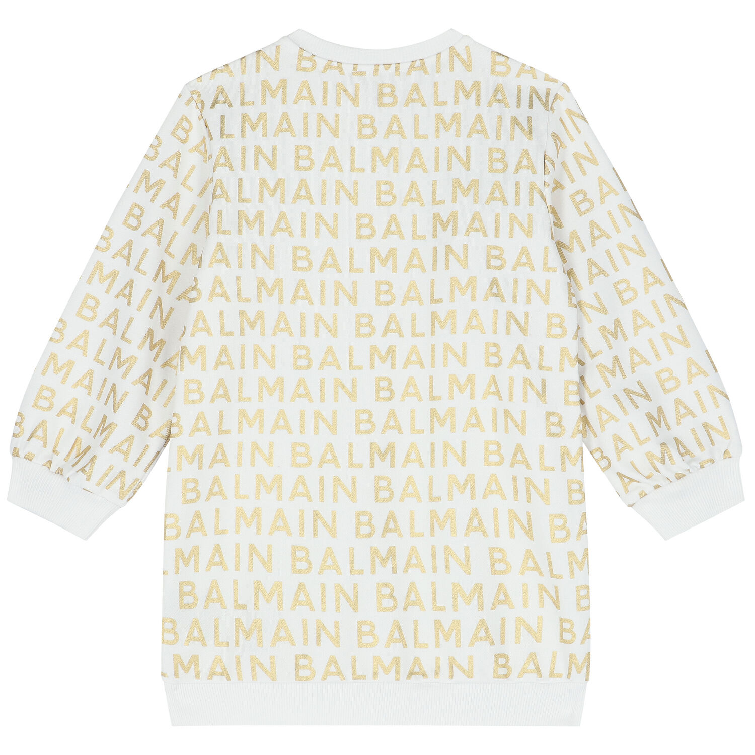 Girls White & Gold Logo Dress, 1, hi-res