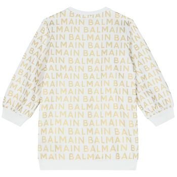 Girls White & Gold Logo Dress