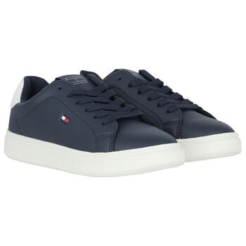 Boys Navy Blue & White Logo Trainers 