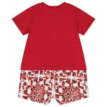 Baby Boys Red & White Logo Majolica Romper