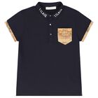 Boys Navy Blue Geo Map Polo Shirt, 1, hi-res