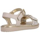 Girls Ivory & Gold Logo Sandals, 1, hi-res