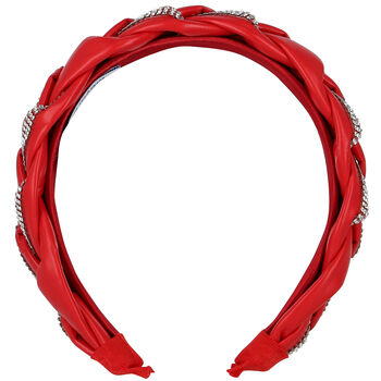 Girls Red Plaited Diamante Headband