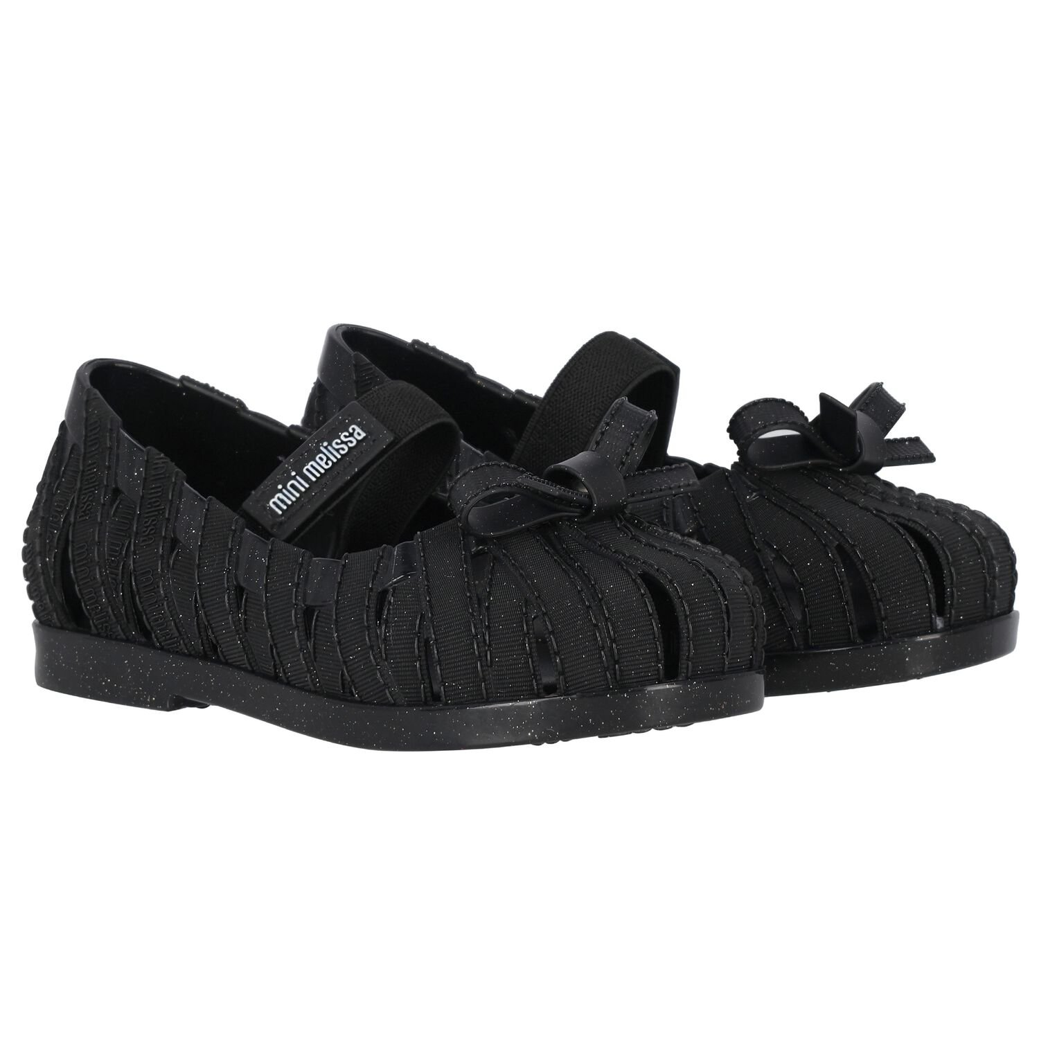 Younger Girls Black Bow Shoes, 1, hi-res