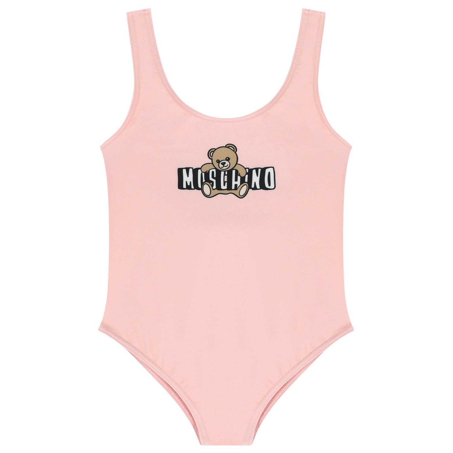 Girls Pink Teddy Bear Logo Swimsuit, 1, hi-res