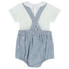 Baby Boys Blue & White Dungaree Set, 1, hi-res