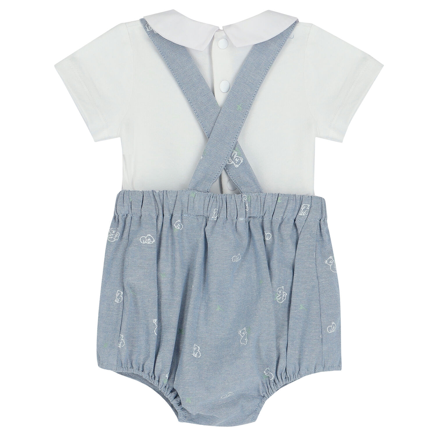 Baby Boys Blue & White Dungaree Set, 1, hi-res