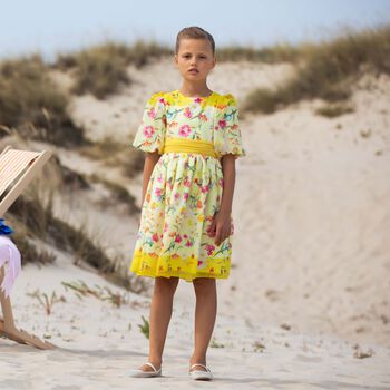 Girls Yellow Floral Chiffon Dress