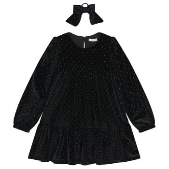 Girls Black Sparkle Velvet Dress Set