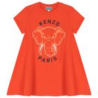 Girls Red Elephant Logo Dress, 3, hi-res