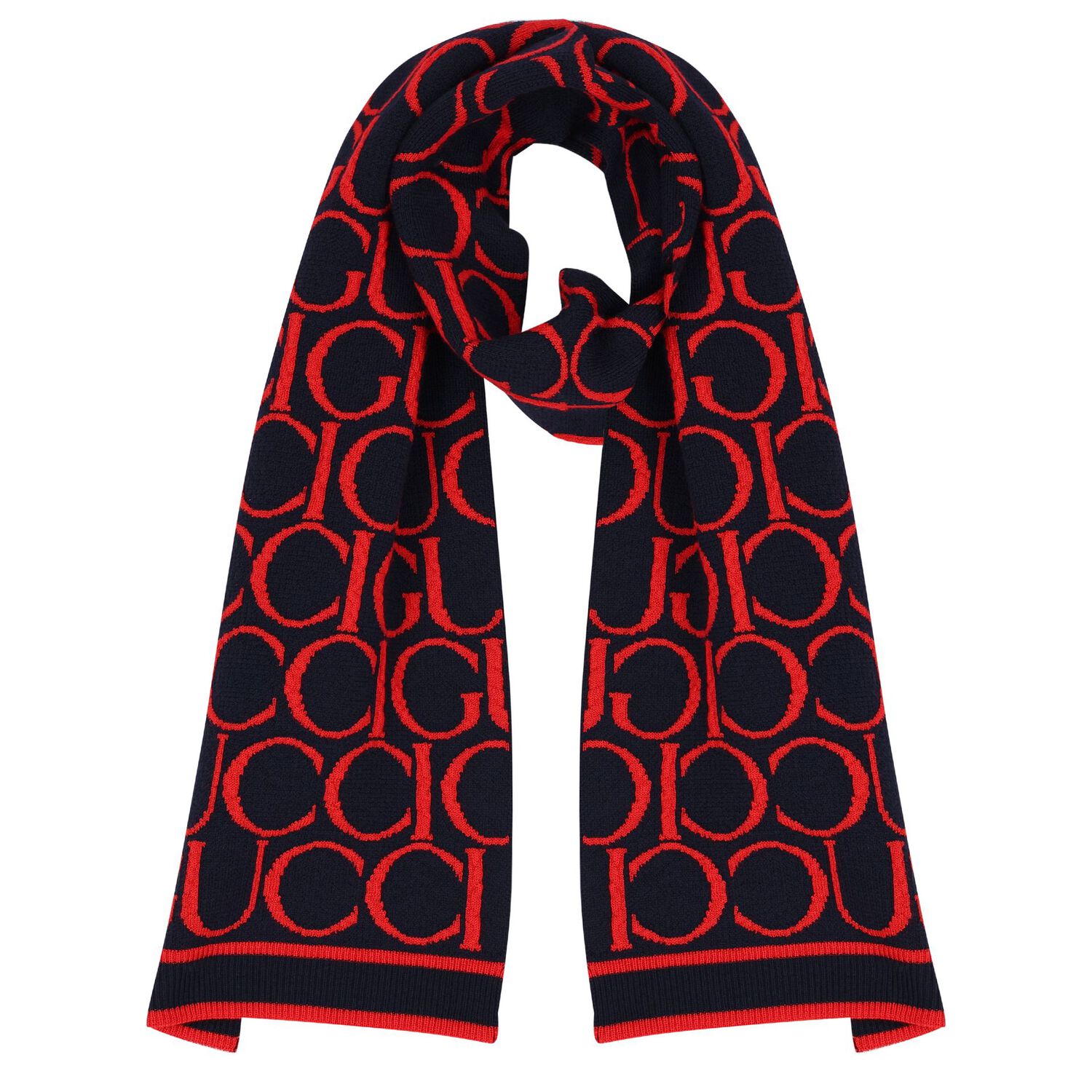 Navy Blue & Red Logo Jacquard Scarf, 1, hi-res