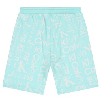 Boys Aqua & White Logo Shorts