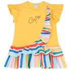 Girls Yellow Stripe Leggings Set, 1, hi-res