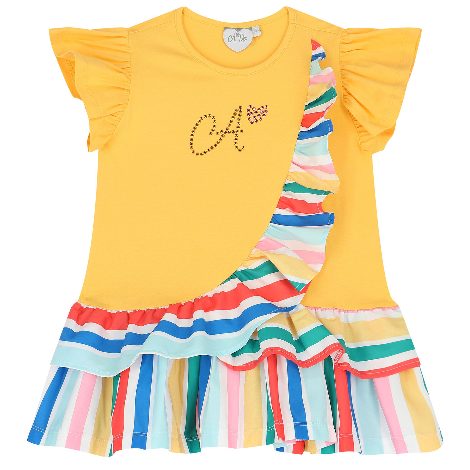 Girls Yellow Stripe Leggings Set, 1, hi-res