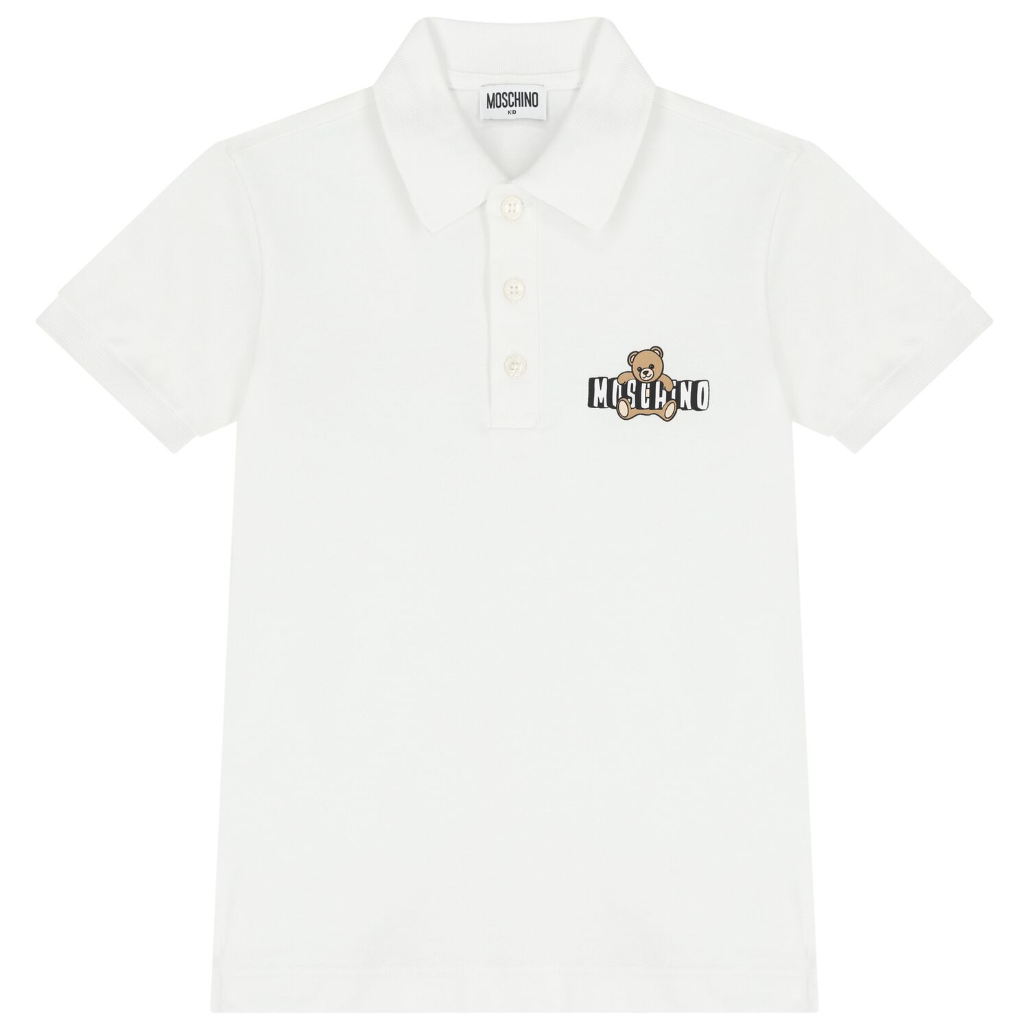 Boys White Teddy Bear Logo Polo Shirt, 1, hi-res
