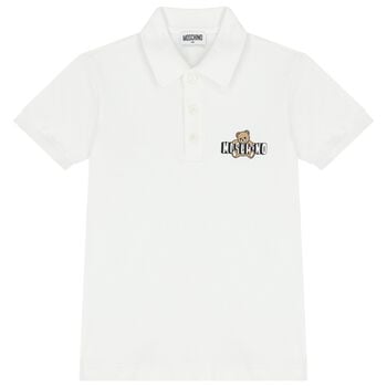 Boys White Teddy Bear Logo Polo Shirt