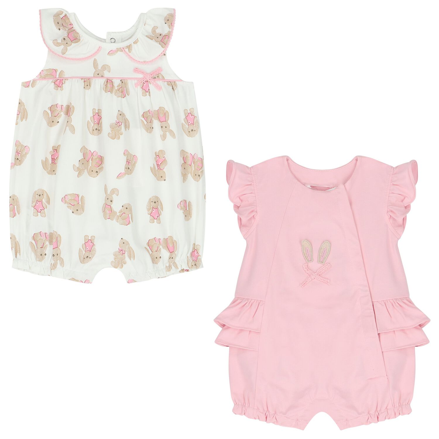 Baby Girls White & Pink Rompers ( 2-Pack ), 1, hi-res