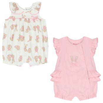 Mayoral Baby Girls White & Pink Rompers ( 2-Pack ), 1 Baby Girls White & Pink Rompers ( 2-Pack )