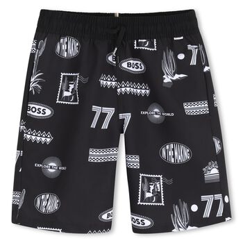 Boys Black Logo Swim Shorts