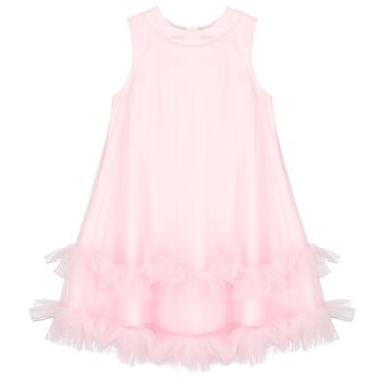Girls Pink Satin & Tulle Bow Dress