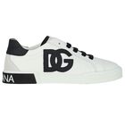 White & Black Logo Trainers, 2, hi-res