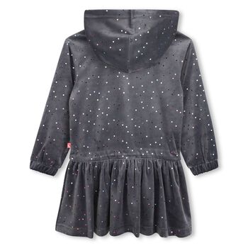 Girls Grey Dot Hooded Dress