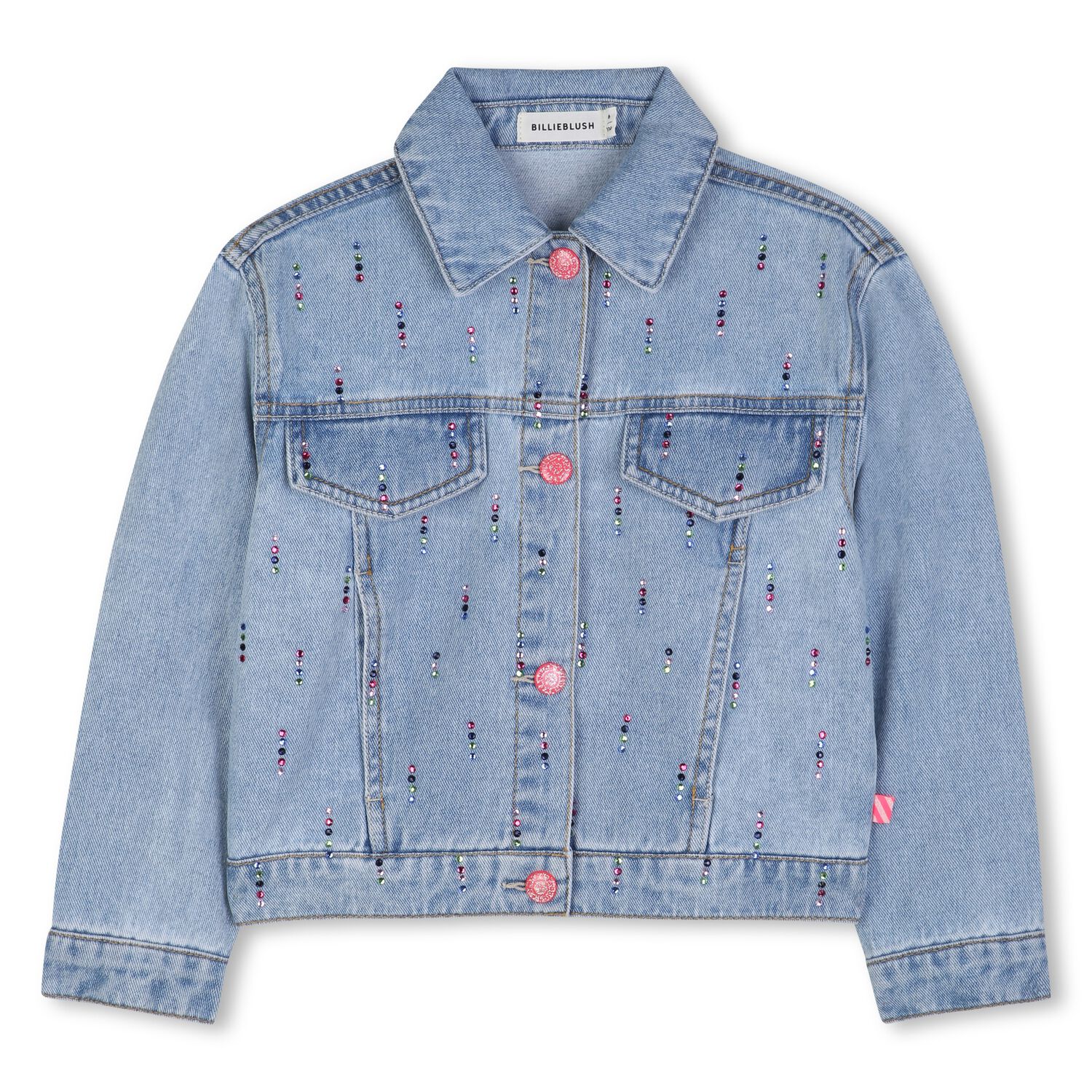 Girls Blue Denim Rhinestones Jacket, 1, hi-res