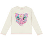 Girls Ivory Sequin Logo Long Sleeve Top, 1, hi-res