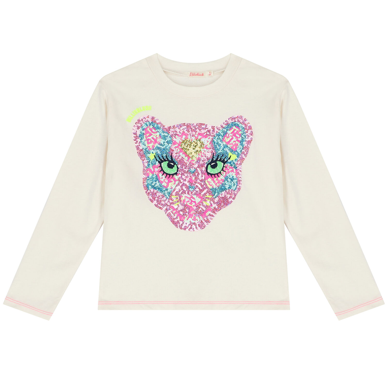 Girls Ivory Sequin Logo Long Sleeve Top, 1, hi-res