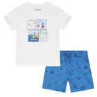 Younger Boys White & Blue Shorts Set, 1, hi-res