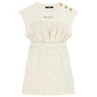 Girls Ivory & Beige Logo Dress, 1, hi-res