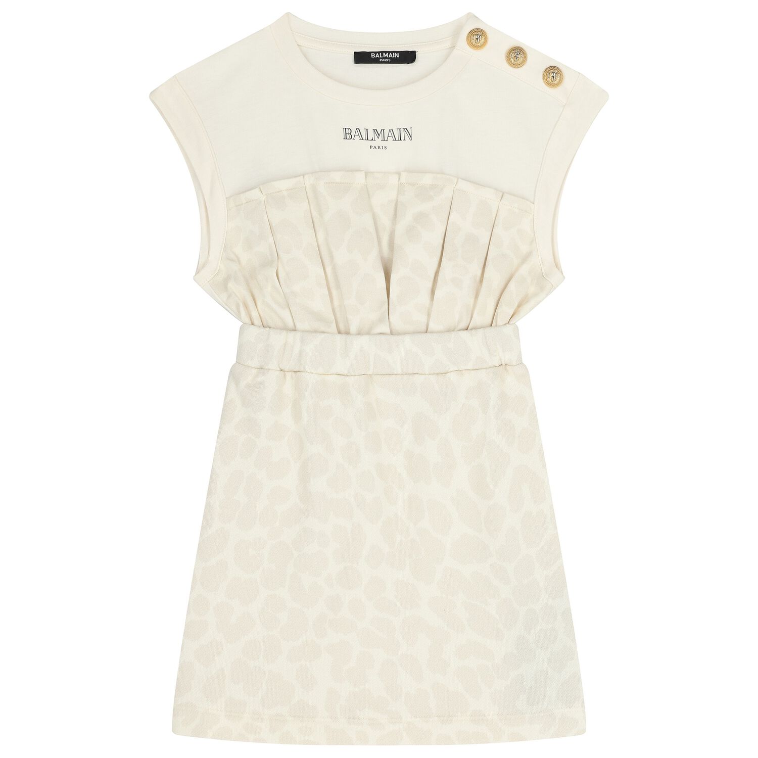 Girls Ivory & Beige Logo Dress, 1, hi-res