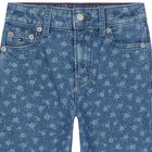 Girls Blue Floral Denim Jeans, 1, hi-res