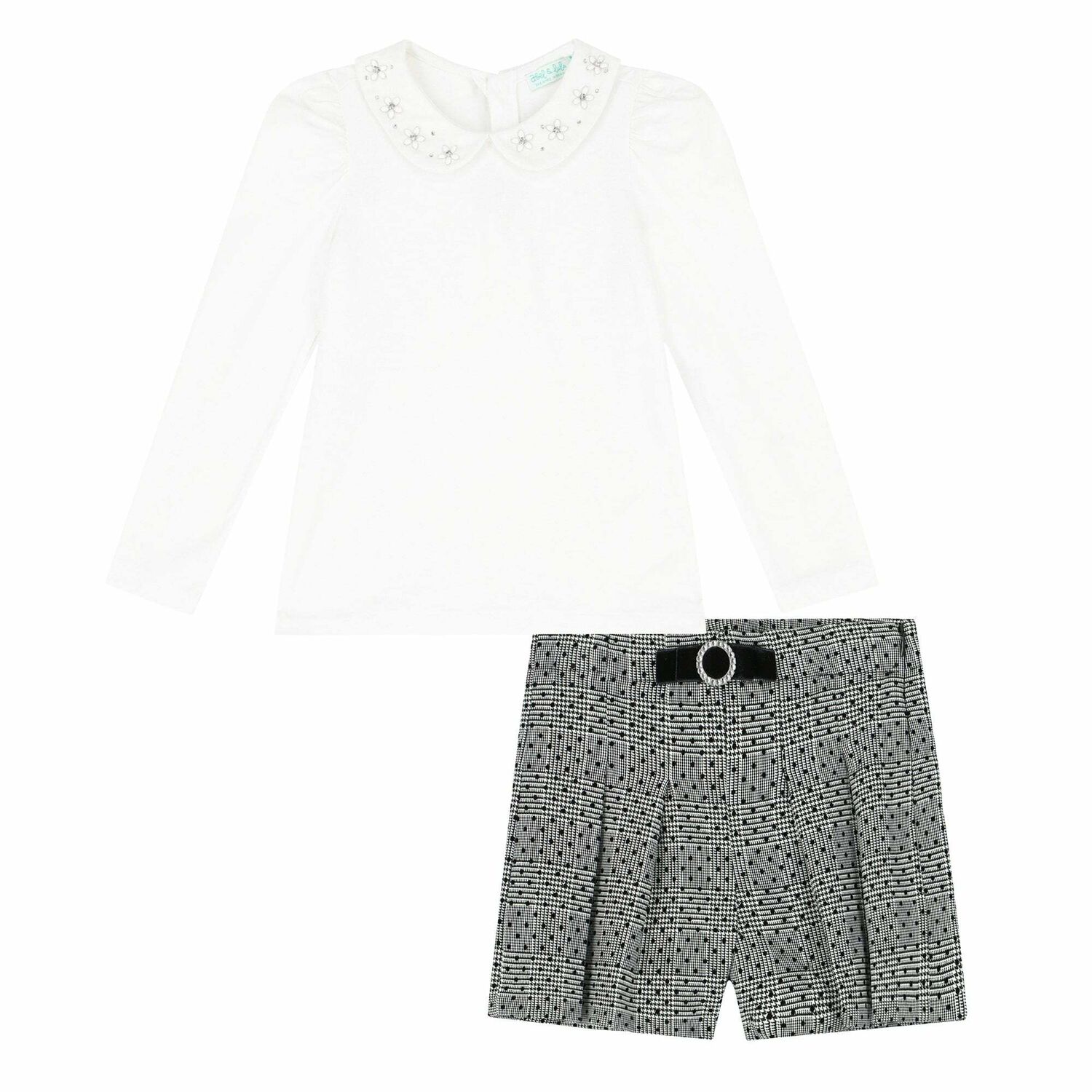 Girls Black & White Shorts Set, 1, hi-res