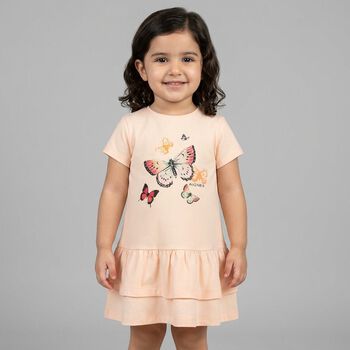 Younger Girls Pink Butterflies Logo Dress