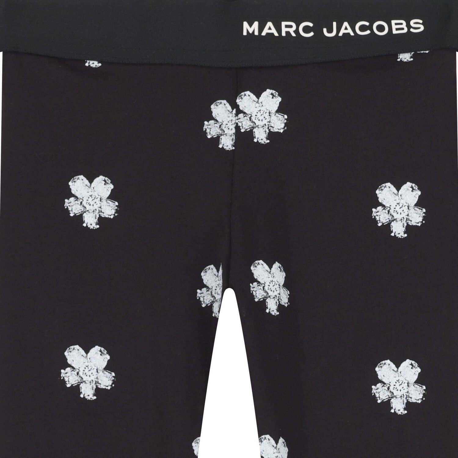 Girls Black Flower Leggings, 1, hi-res