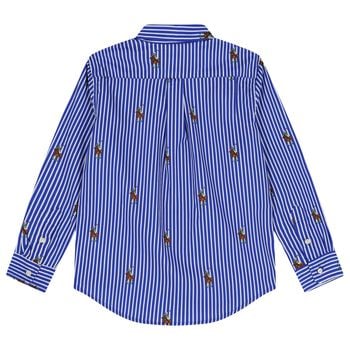Boys Blue & White Stripe Logo Shirt