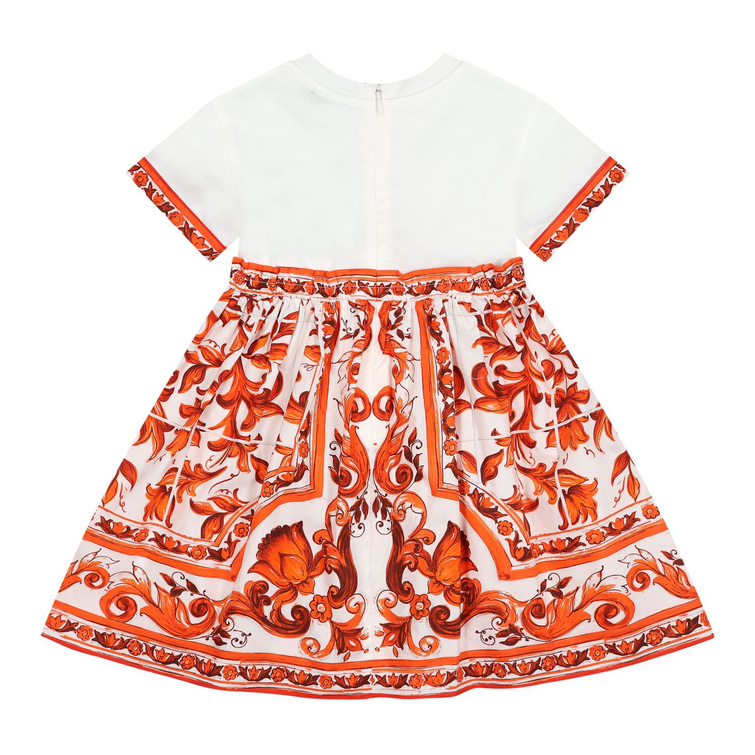 Baby Girls White & Orange Majolica Dress Set, 1, hi-res