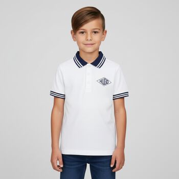 Boys White & Black Logo Polo Shirt