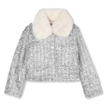 Girls Silver Sequin Jacket