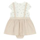 Baby Girls Beige & Ivory Teddy Bear Dungaree Dress Set, 1, hi-res