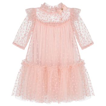 Girls Pink & White Heart Tulle Dress